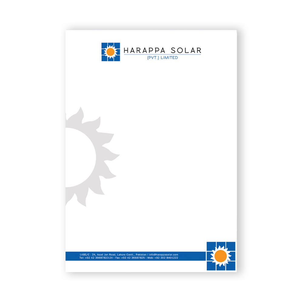 Harapa Solar Letterhead Design Arfa Technologies