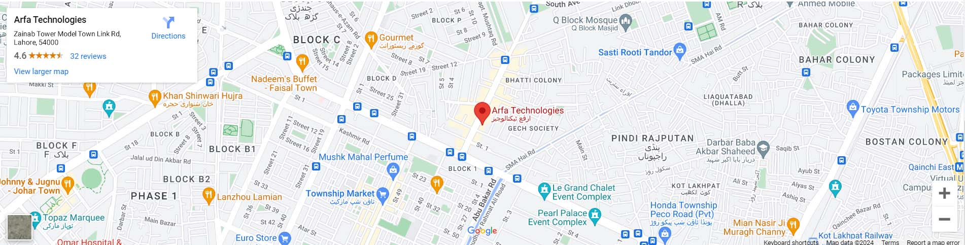 Arfa Technologies Google Map Location